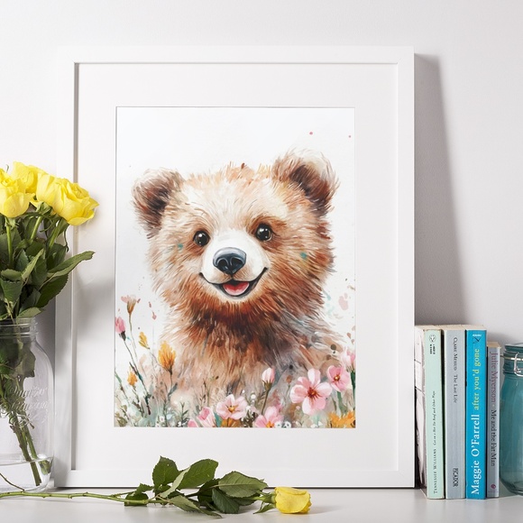 Watercolor Floral Bear Portrait Wall Art Illustration Print Poster Unframed - Picture 9 of 9